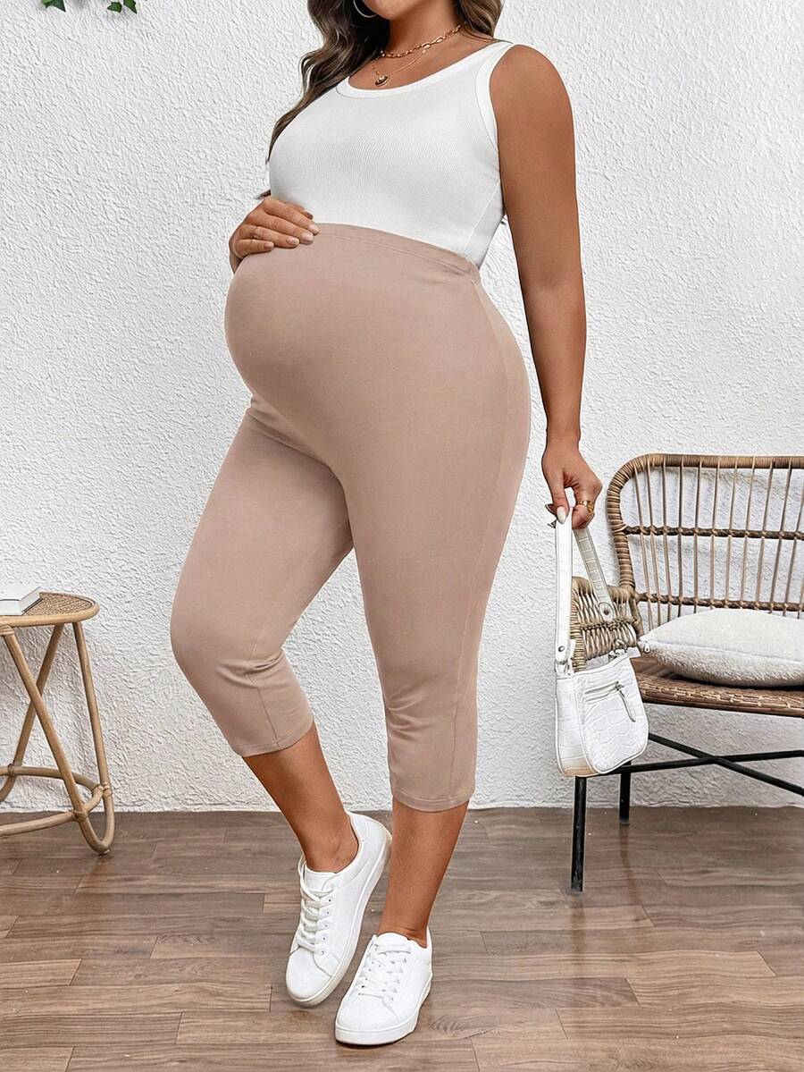 Plus Size Ultra High Waist Maternity Capri Leggings - Slim Fit Adjustable Everyday Commute Pants