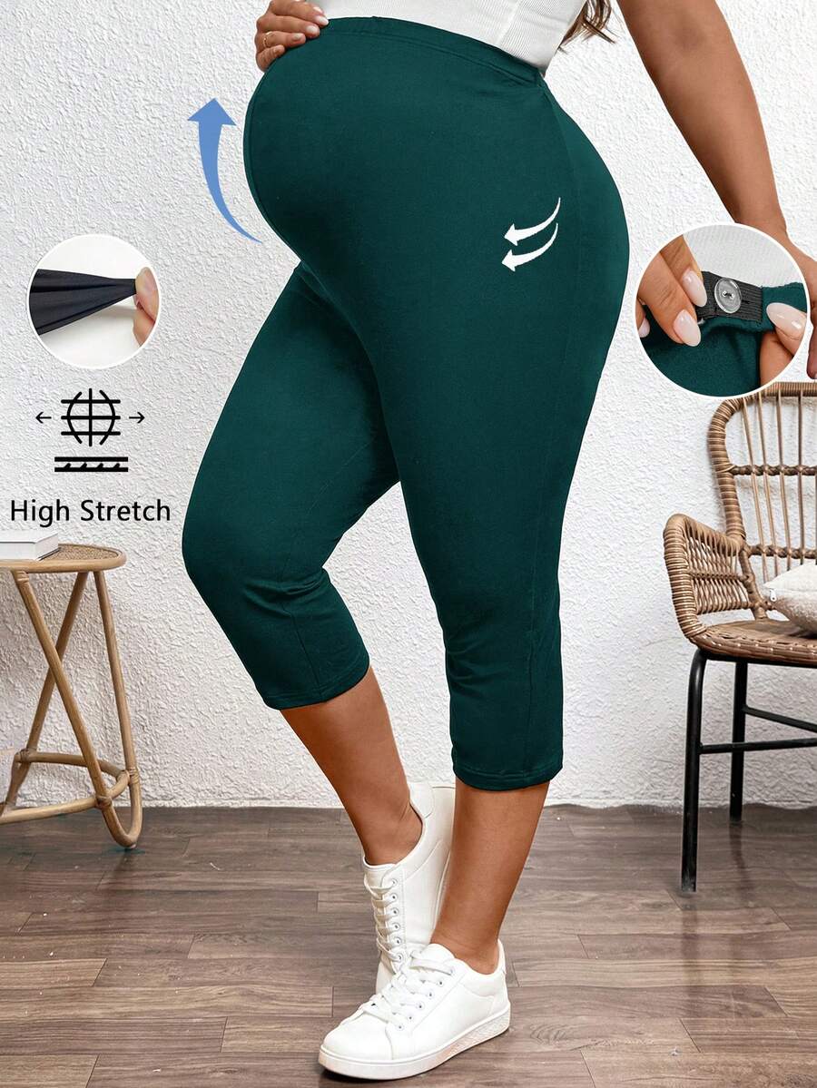 Plus Size Ultra High Waist Maternity Capri Leggings - Slim Fit Adjustable Everyday Commute Pants