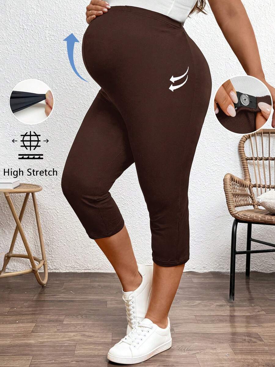Plus Size Ultra High Waist Maternity Capri Leggings - Slim Fit Adjustable Everyday Commute Pants