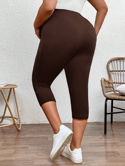 Plus Size Ultra High Waist Maternity Capri Leggings - Slim Fit Adjustable Everyday Commute Pants