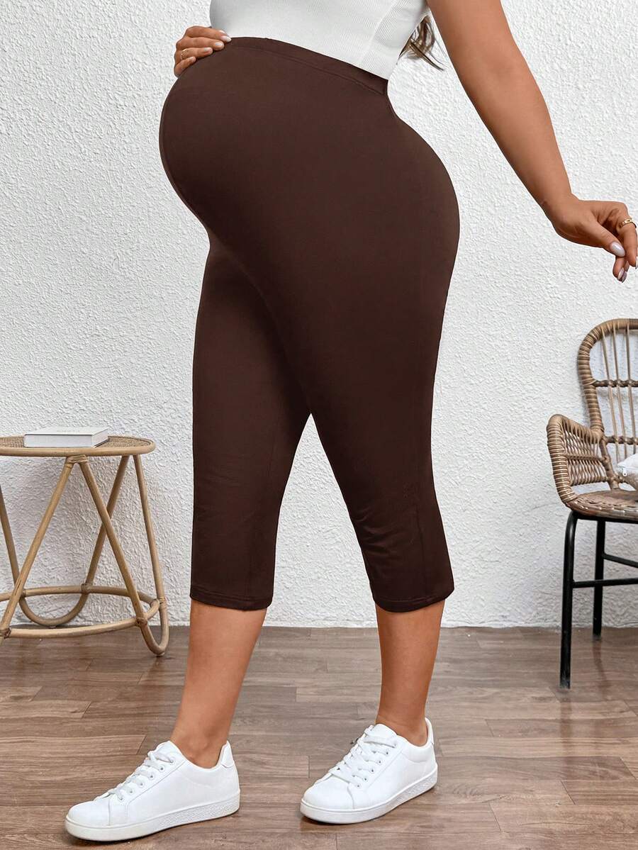 Plus Size Ultra High Waist Maternity Capri Leggings - Slim Fit Adjustable Everyday Commute Pants