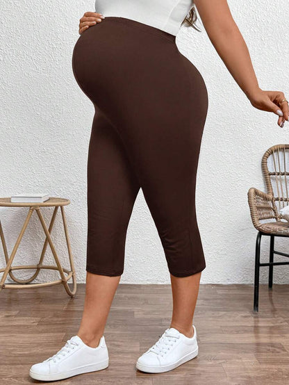 Plus Size Ultra High Waist Maternity Capri Leggings - Slim Fit Adjustable Everyday Commute Pants