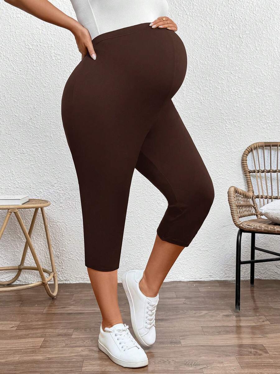 Plus Size Ultra High Waist Maternity Capri Leggings - Slim Fit Adjustable Everyday Commute Pants