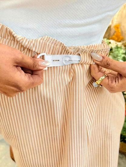 Maternity Striped Mini Shorts - Bow Front, Loose Fit, Ultra High Waist, Blue and White