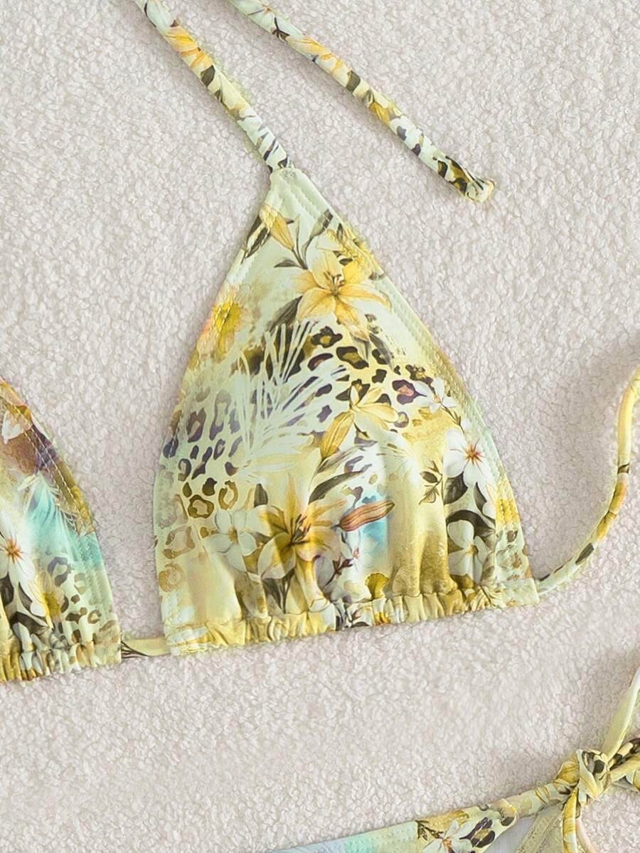 Women's Plain Halter Bikini Set - Knot Detail, Tie Side, Triangle Cup, Navy Blue