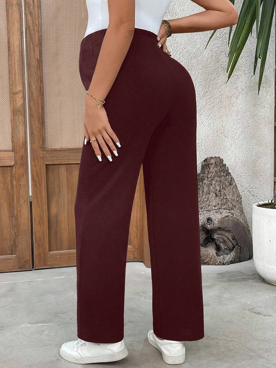 Maternity Casual Pants - Adjustable Waist, Straight Leg, Ultra High Waist, Black