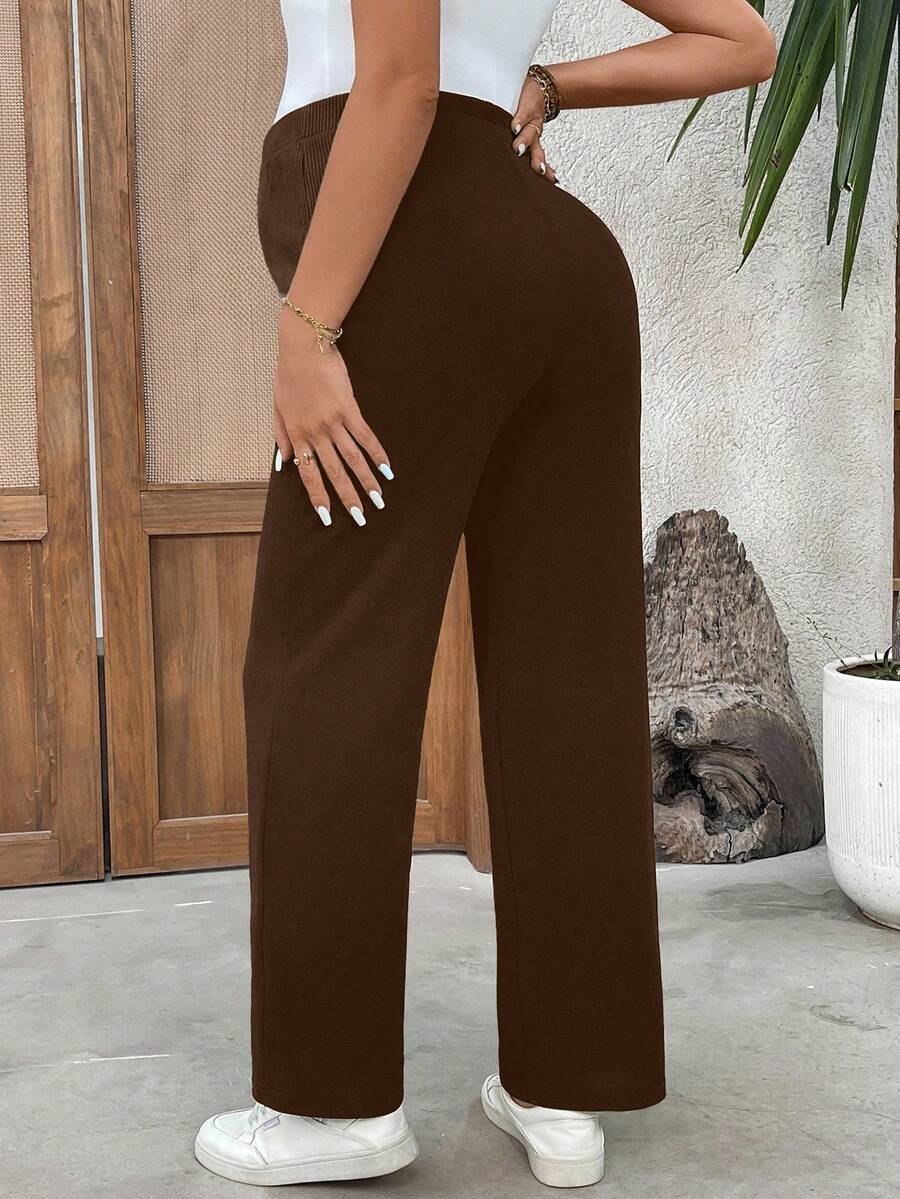 Burgundy Ultra High Waist Maternity Straight Leg Pants – Adjustable Medium Stretch Knitted Casual Trousers for Daily Wear & Fall Holidays