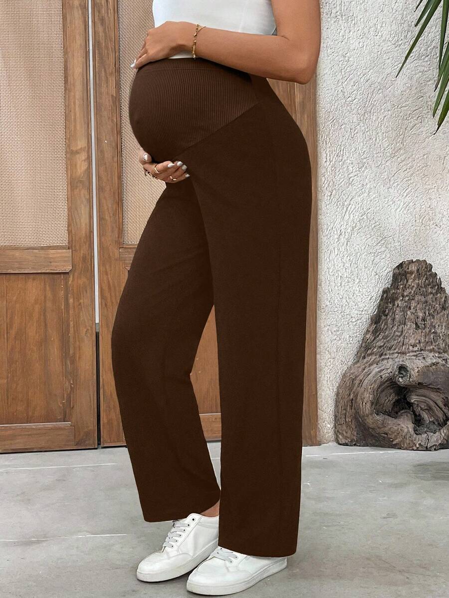 Maternity Casual Pants - Adjustable Waist, Straight Leg, Ultra High Waist, Black