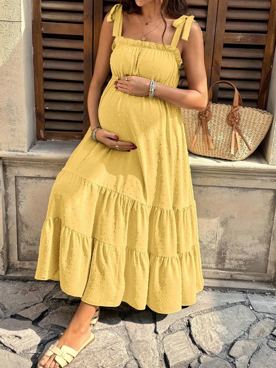 Pregnant Women's Jacquard Pleated Knotted Shoulder Casual Party Outing Camisole Dress