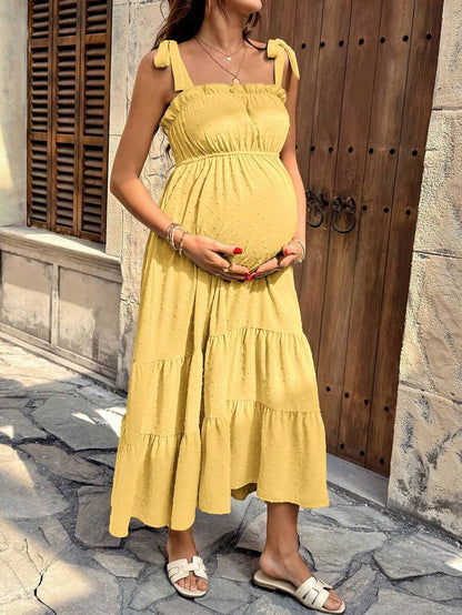 Pregnant Women's Jacquard Pleated Knotted Shoulder Casual Party Outing Camisole Dress