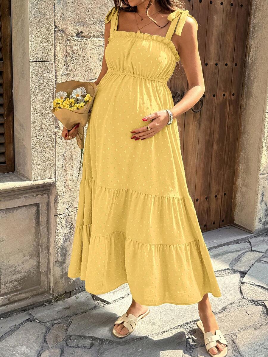 Pregnant Women's Jacquard Pleated Knotted Shoulder Casual Party Outing Camisole Dress