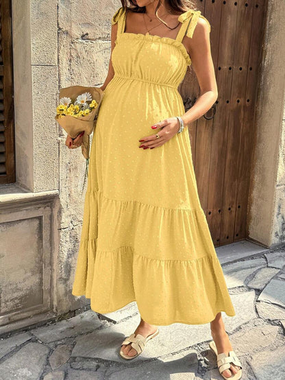 Pregnant Women's Jacquard Pleated Knotted Shoulder Casual Party Outing Camisole Dress