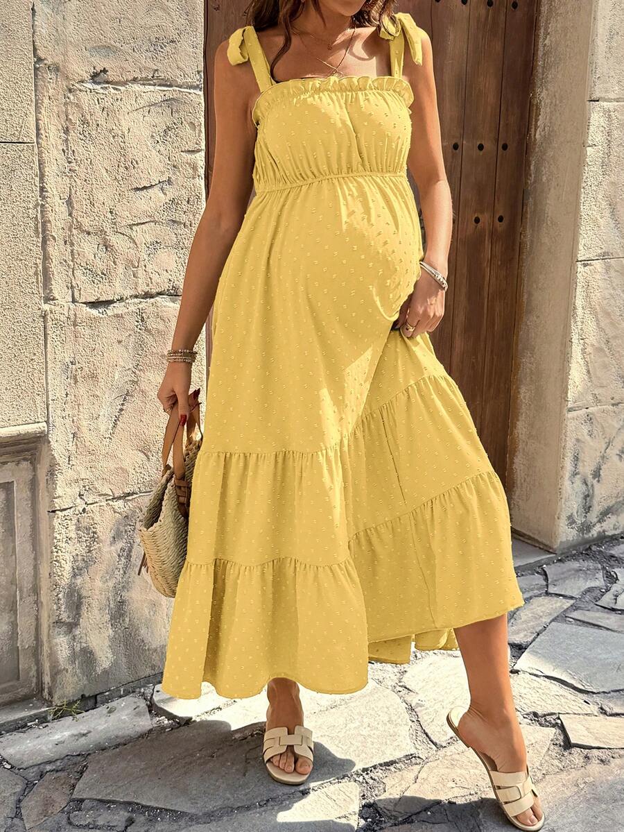 Pregnant Women's Jacquard Pleated Knotted Shoulder Casual Party Outing Camisole Dress
