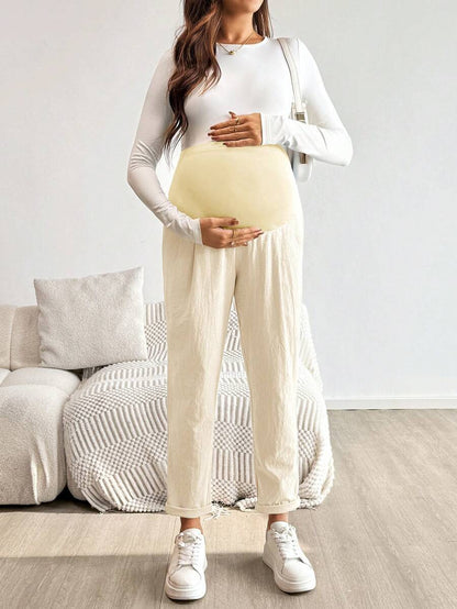Maternity Tapered Pants - Adjustable Ultra High Waist, Cotton, Black