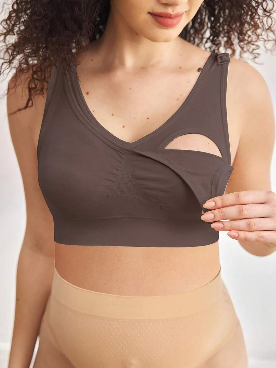 Seamless Maternity and Nursing Bra Wireless Black High Rise Backless Knitted Comfort Nursing Bralette for Daily Wear