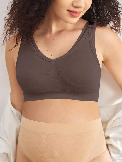 Seamless Maternity and Nursing Bra Wireless Black High Rise Backless Knitted Comfort Nursing Bralette for Daily Wear