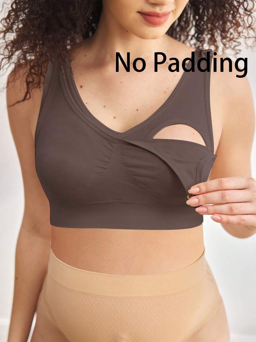 Seamless Maternity and Nursing Bra Wireless Black High Rise Backless Knitted Comfort Nursing Bralette for Daily Wear