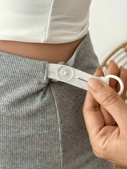 Maternity Striped Biker Shorts - Adjustable Waist Mid-Thigh Summer Casual