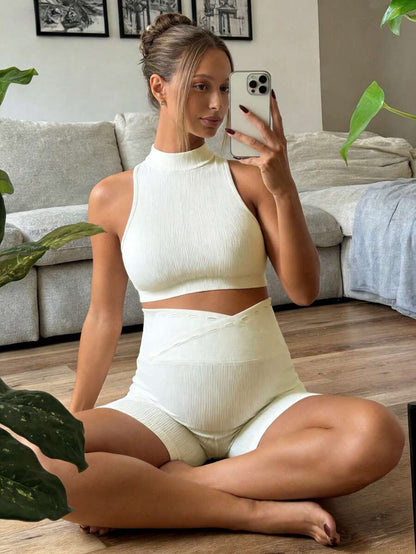 2-Piece Maternity Active Set – Sleeveless Top & Biker Shorts