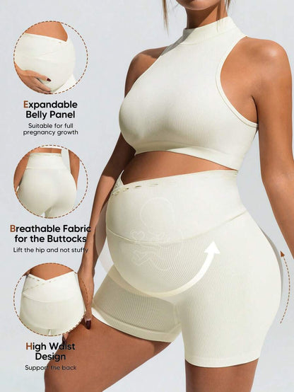 2-Piece Maternity Active Set – Sleeveless Top & Biker Shorts