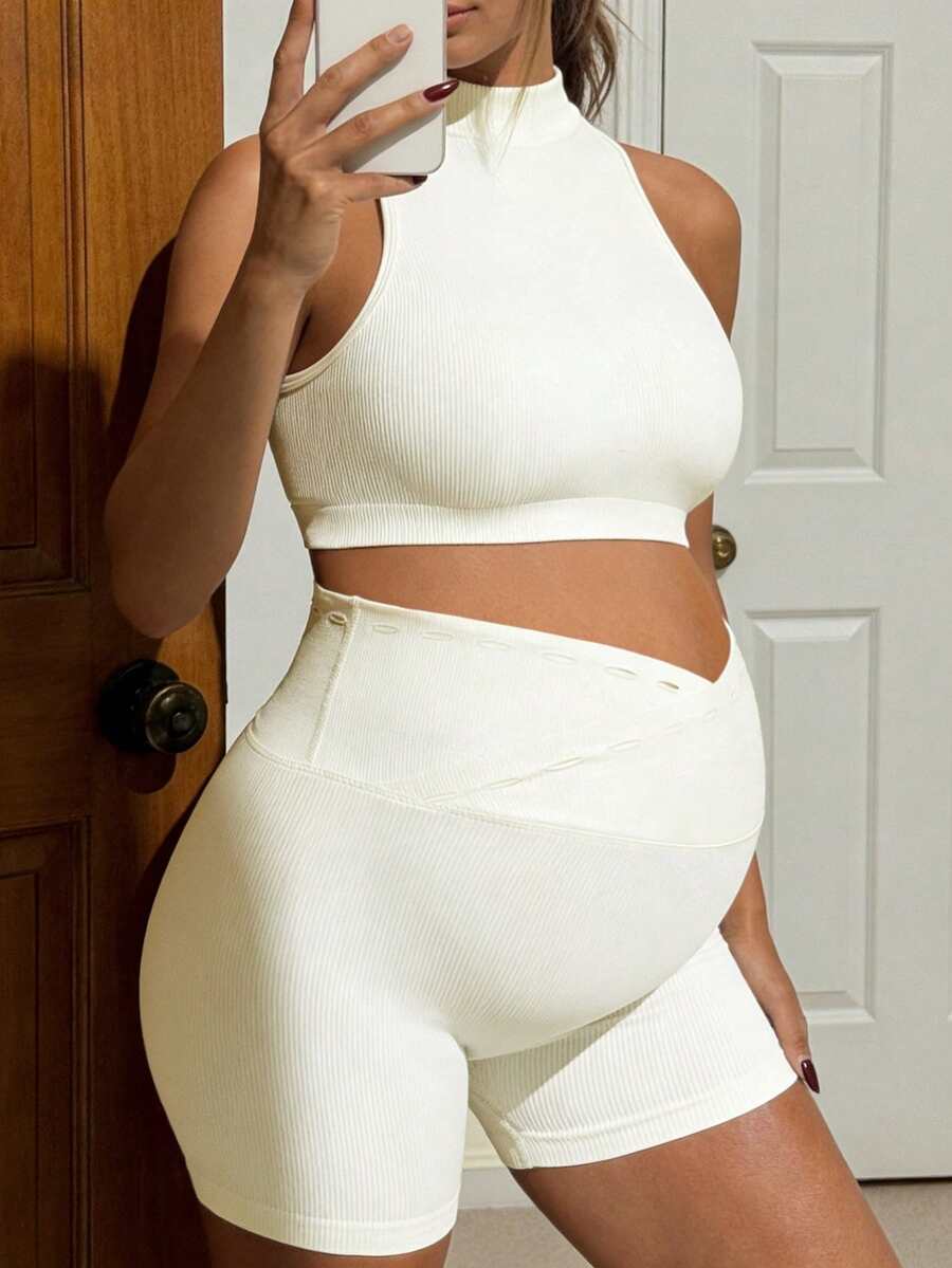 2-Piece Maternity Active Set – Sleeveless Top & Biker Shorts