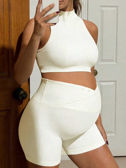 2-Piece Maternity Active Set – Sleeveless Top & Biker Shorts