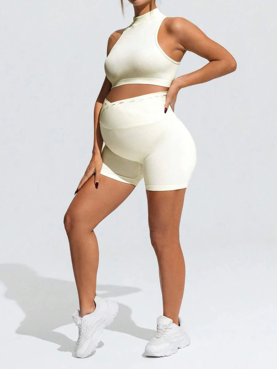 2-Piece Maternity Active Set – Sleeveless Top & Biker Shorts