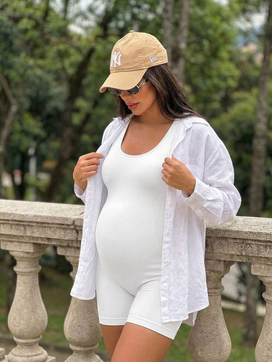 Maternity Casual Solid Color Sleeveless Backless Romper For Summer,Word Cup