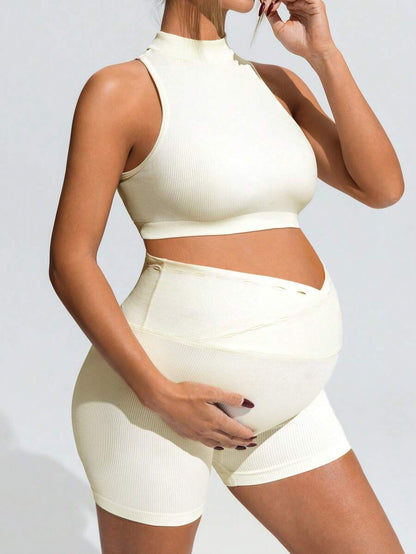 2-Piece Maternity Active Set – Sleeveless Top & Biker Shorts