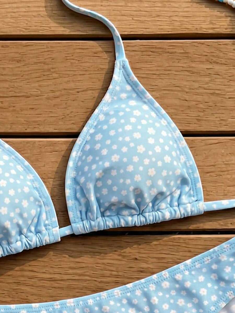 Women's Halter Neck Tie Bikini Set - Lace Up, High Waist, Solid Black