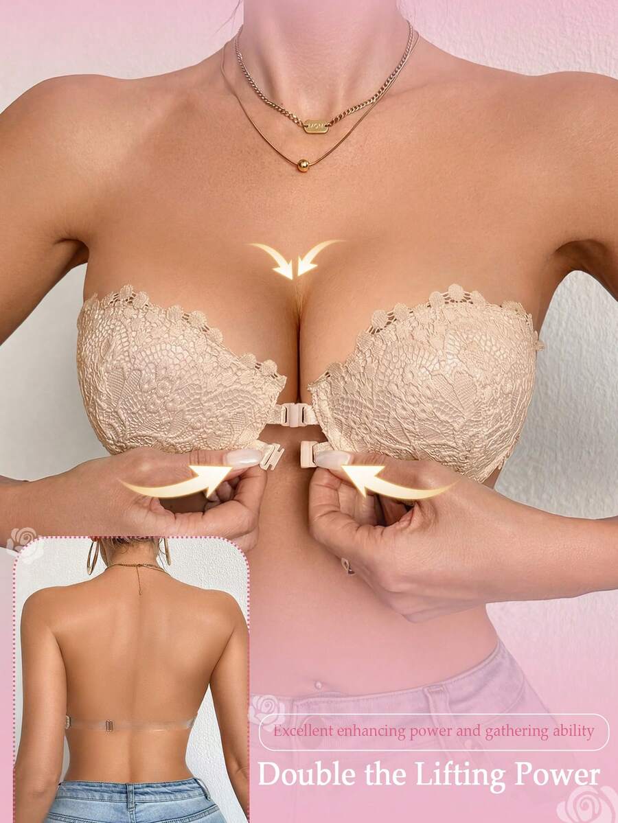 1pc Women's Underwire Front Closure Lace Bra, Sexy & Comfortable Lift And Support