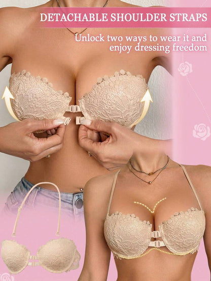 1pc Women's Underwire Front Closure Lace Bra, Sexy & Comfortable Lift And Support
