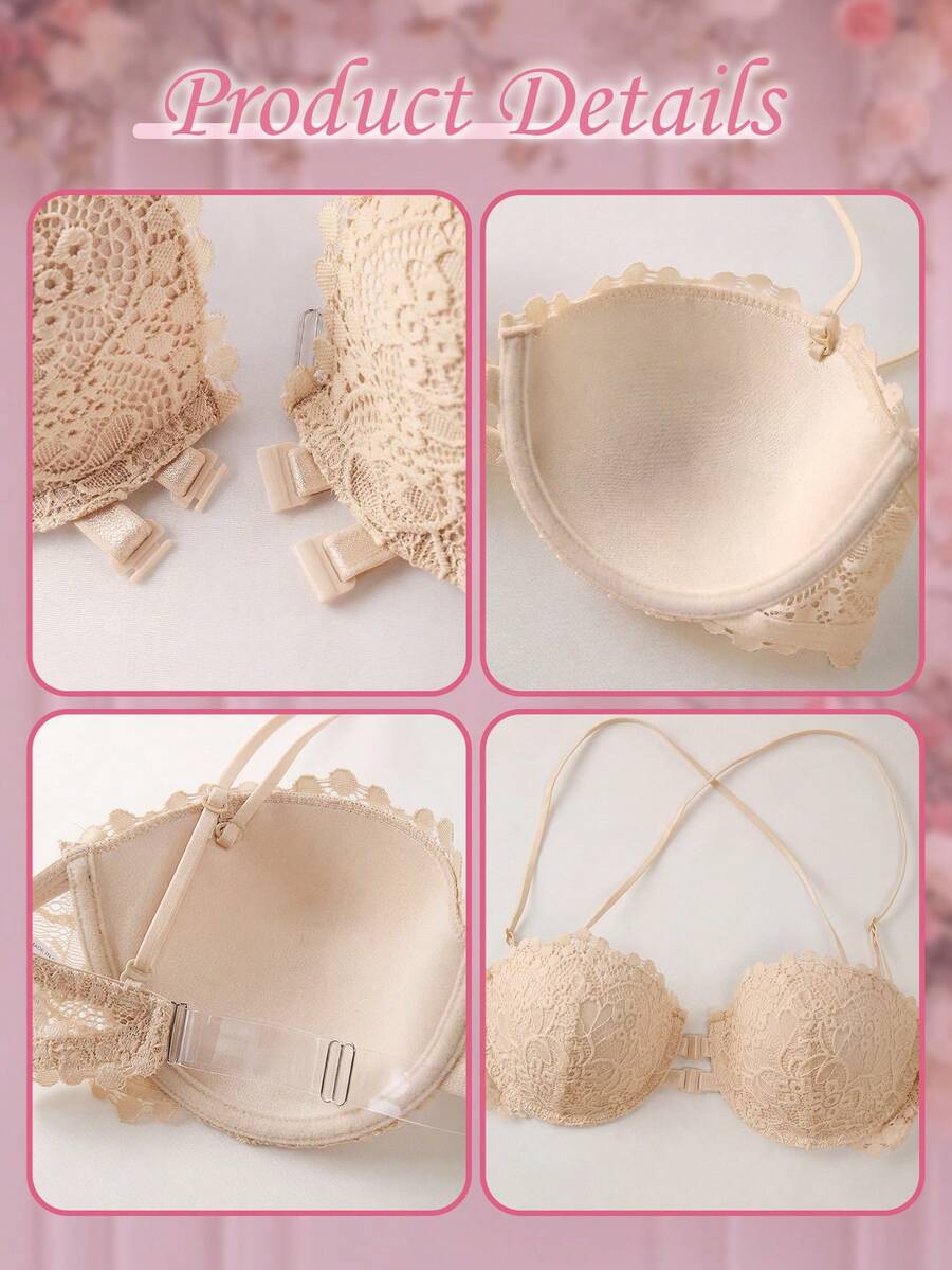 1pc Women's Underwire Front Closure Lace Bra, Sexy & Comfortable Lift And Support
