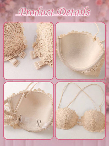 1pc Women's Underwire Front Closure Lace Bra, Sexy & Comfortable Lift And Support
