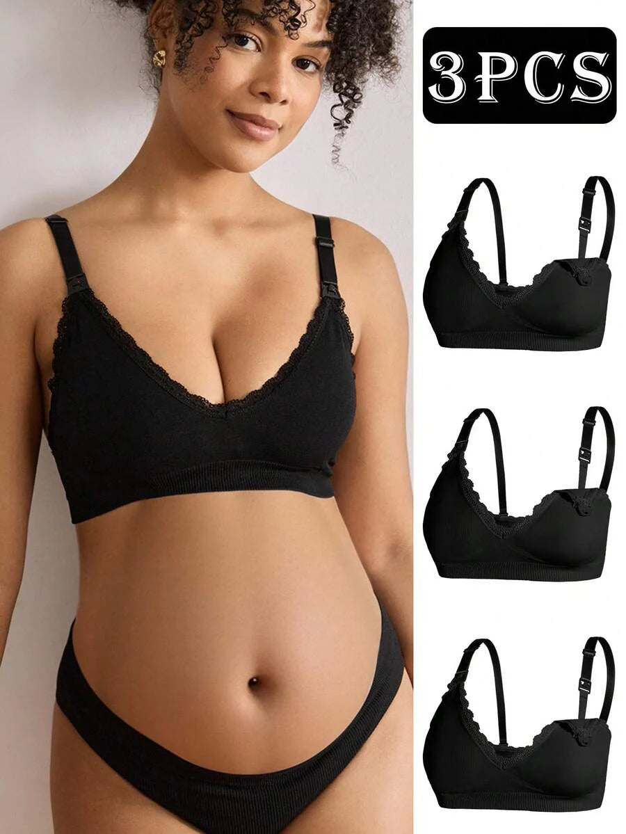 Maternity Nursing Bra Set 3 Pack - Seamless Solid Color Minimalist High Quality Breastfeeding
