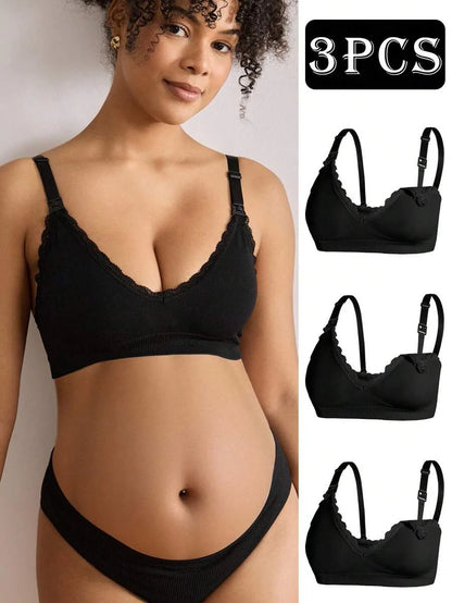 Maternity Nursing Bra Set 3 Pack - Seamless Solid Color Minimalist High Quality Breastfeeding