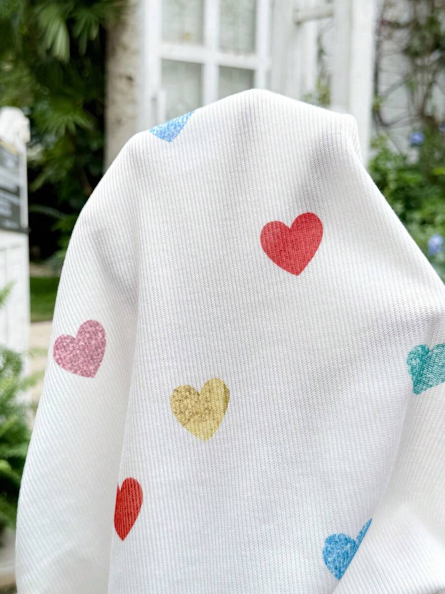 White Heart Print Maternity Tank Top - Slim Fit Round Neck Knitted Sleeveless Shirt - High Stretch Casual Beach and Baby Shower Top