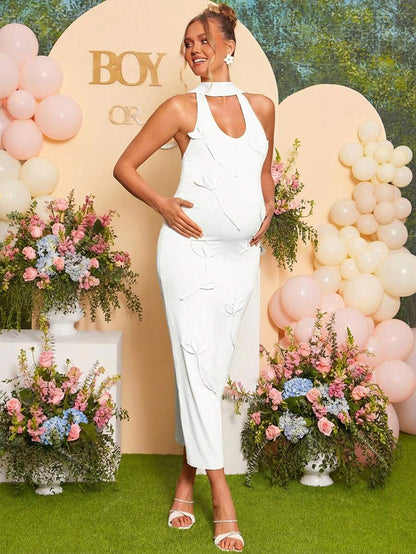 Maternity Fashion Backless Halter Dress For Baby Shower Party