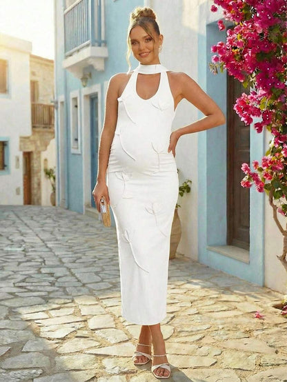 Maternity Fashion Backless Halter Dress For Baby Shower Party