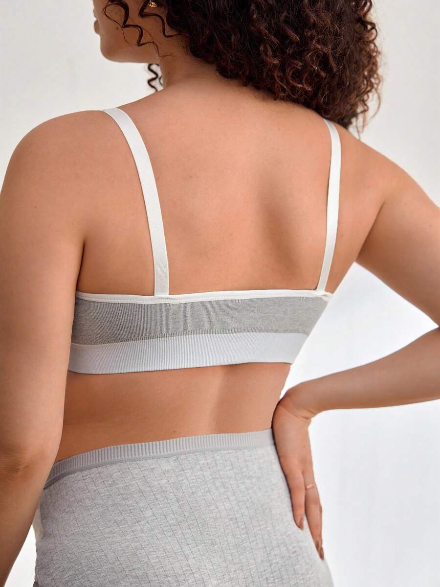 Seamless Grey Maternity Nursing Bra with Removable Padding Adjustable Straps and Low Rise Comfort Fit Wireless Knitted Design
