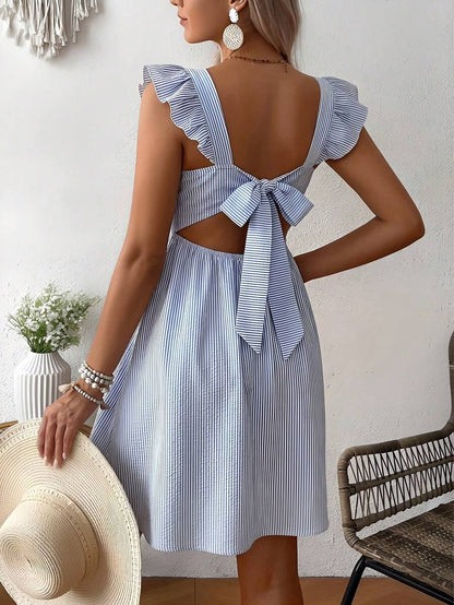Pink Floral Maternity Square Neck Dress with Ruffle Flounce Sleeves and Boho High Waist A-Line Flare Hem Silhouette