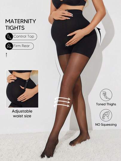 Comfort Maternity Expandable Belly Panel Support Pantyhose With Adjustable Strecthy Waistband