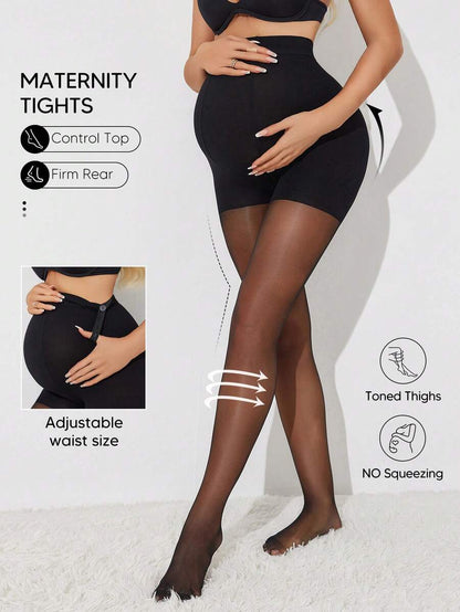 Comfort Maternity Expandable Belly Panel Support Pantyhose With Adjustable Strecthy Waistband