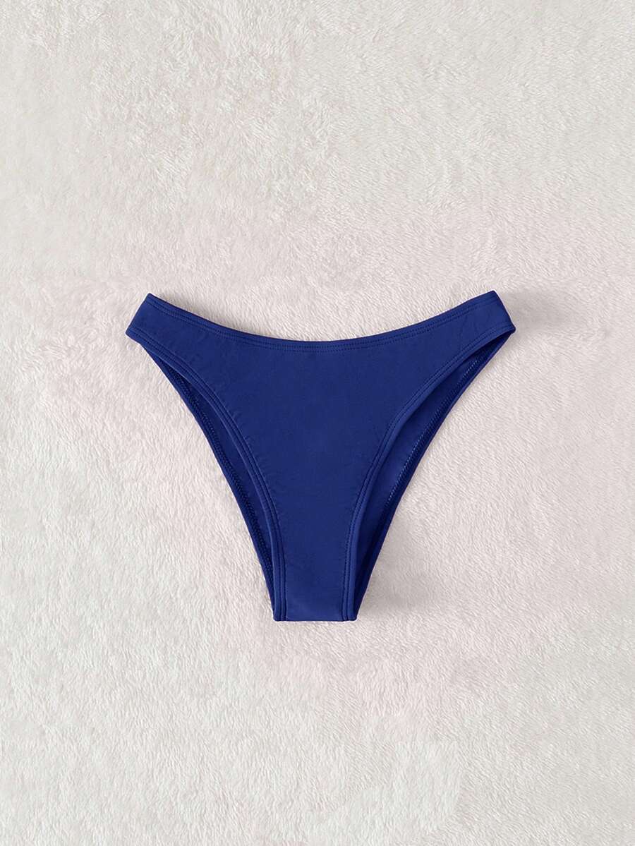 Swim Vcay Summer Beach Plain Ribbed Knit Bikini Bottom