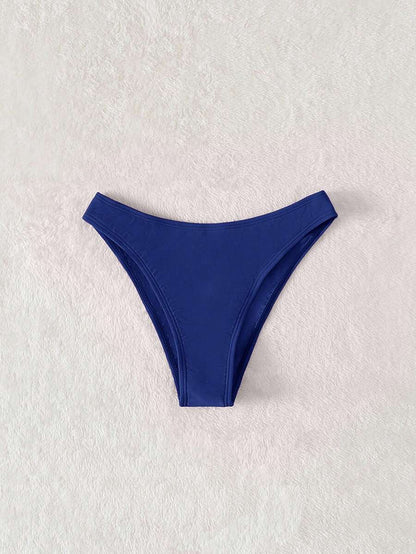 Swim Vcay Summer Beach Plain Ribbed Knit Bikini Bottom