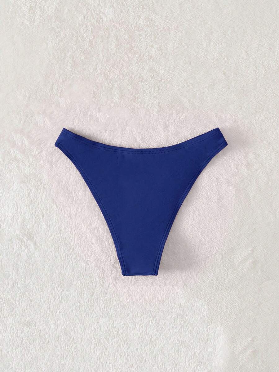 Swim Vcay Summer Beach Plain Ribbed Knit Bikini Bottom