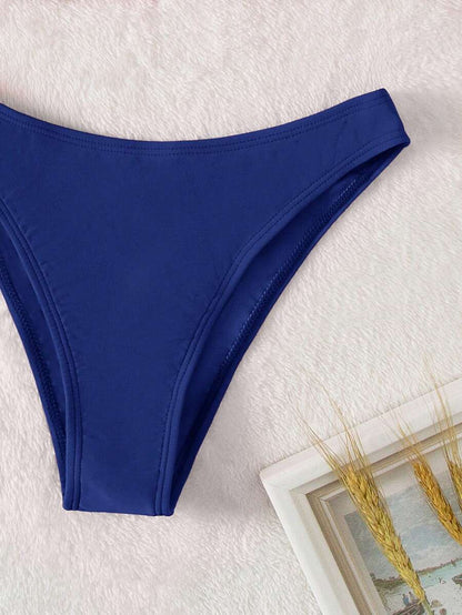 Swim Vcay Summer Beach Plain Ribbed Knit Bikini Bottom