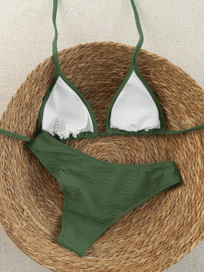 Swim Vcay Summer Beach Women Vacation Color-Block Halter Strap Bikini Set With Separated Bikini Set