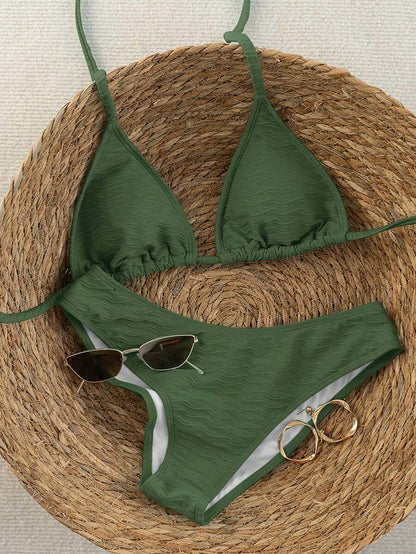 Swim Vcay Summer Beach Women Vacation Color-Block Halter Strap Bikini Set With Separated Bikini Set