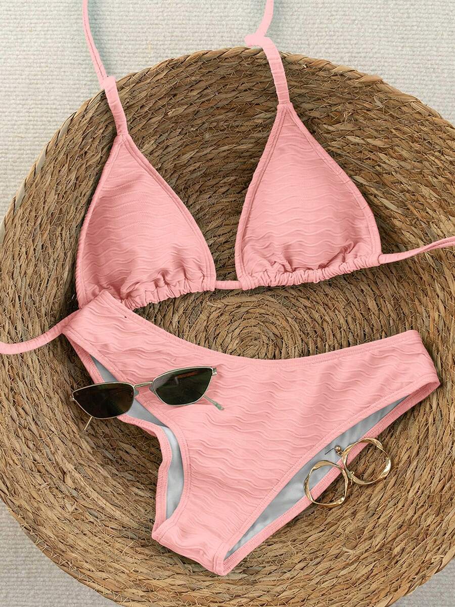 Swim Vcay Summer Beach Women Vacation Color-Block Halter Strap Bikini Set With Separated Bikini Set